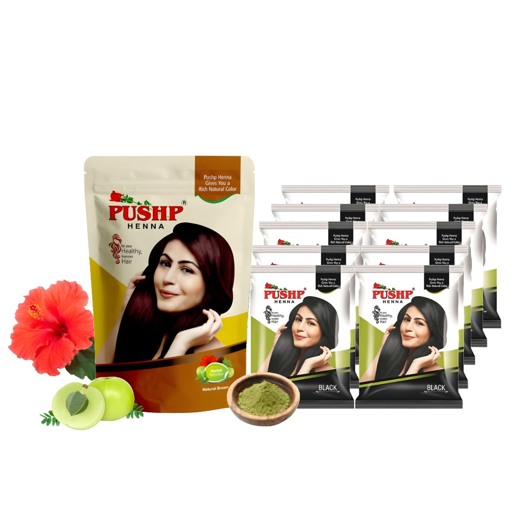 Combo of Pushp Herbal Henna 500g + Pushp Kali Mehendi Pack of 10 (10g Each) | Black Mehndi | Herbal Henna Powder | Kali Mehandi for Hair | Organic Mehndi | Natural Mehandi for Hair-image-45