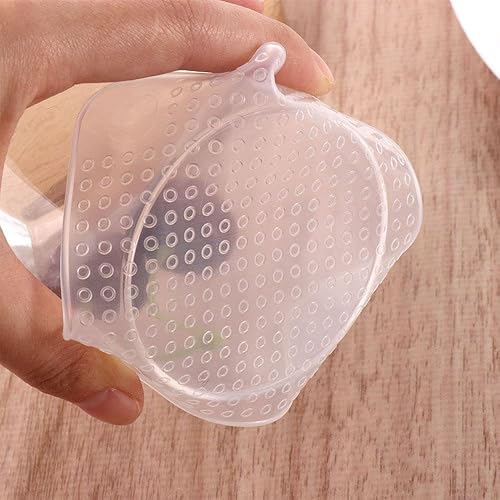 Miniatura 7 de Pokinge 4 fundas para contenedores de alimentos, tapas elásticas de silicona transparente, reutilizables, para microondas, 3 tamaños, cubierta
