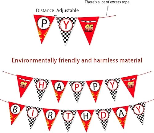 Miniatura 5 de Cartel de feliz cumpleaños de coche de carreras, cartel de fiesta temática de carreras, decoraciones de bandera a cuadros