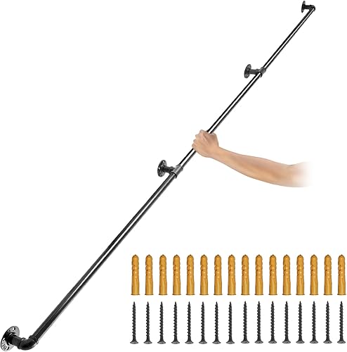 Miniatura 9 de VEVOR Pasamanos de escalera de tubo, pasamanos de escalera de 2 pies, pasamanos de tubo de acero al carbono con capacidad de carga de 440 libras