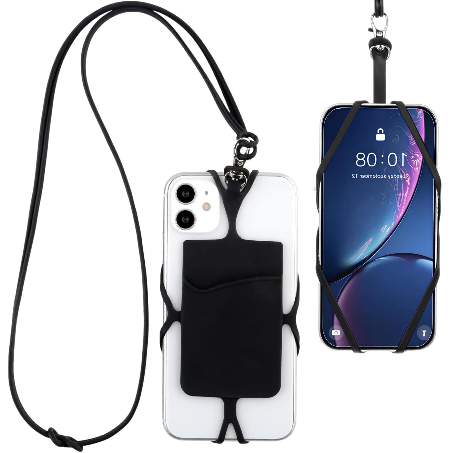 BendJoy® Phone Lanyard with Card Pocket, Adjustable Silicone Phone Strap for Mobile Phone, Universal Crossbody Phone Sling for Most Smartphones (Black)-image-25
