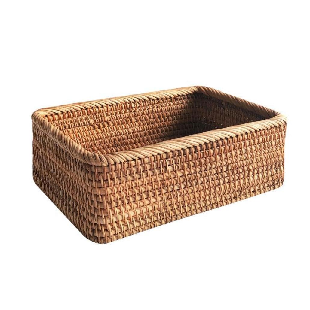 Bemonew 24.5*16.5*8.5Cm Rattan Baskets For Storage Rattan Storage Baskets Rectangle Woven Bread Basket Rectangular Wicker Serving Organizer Tray Fruit Basket For Kitchen, Brown
