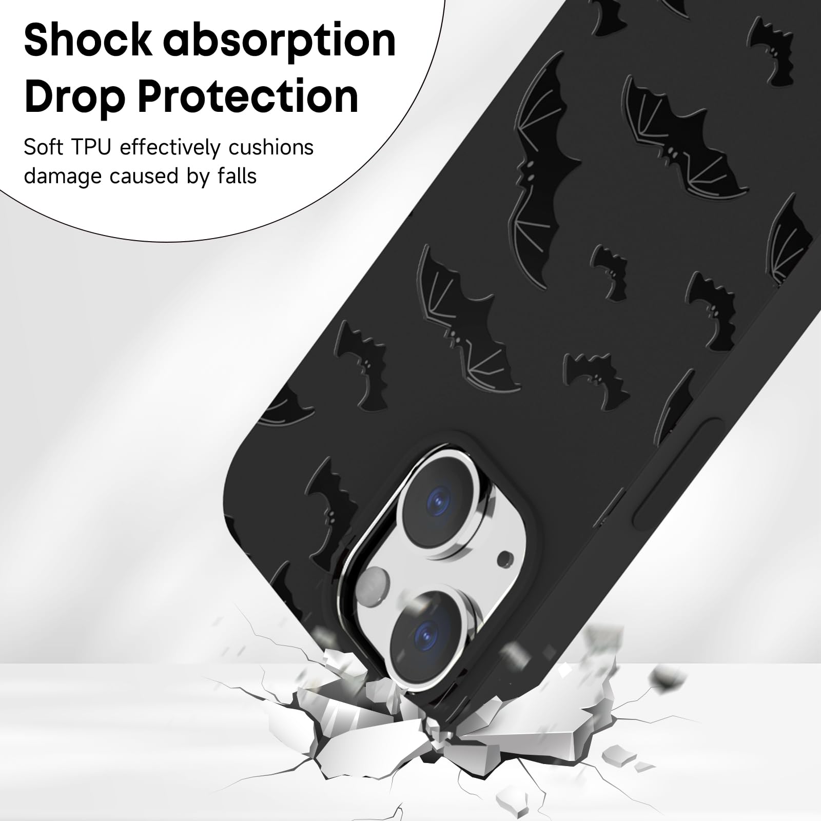 BEIMEITU Black Matte Case for iPhone 14 Plus,Cute Halloween Pattern Case Cover Soft Thin Protective Slim Bumper Cover Boys Girls Phone Case for iPhone 14 Plus-Black Bats - Image 2