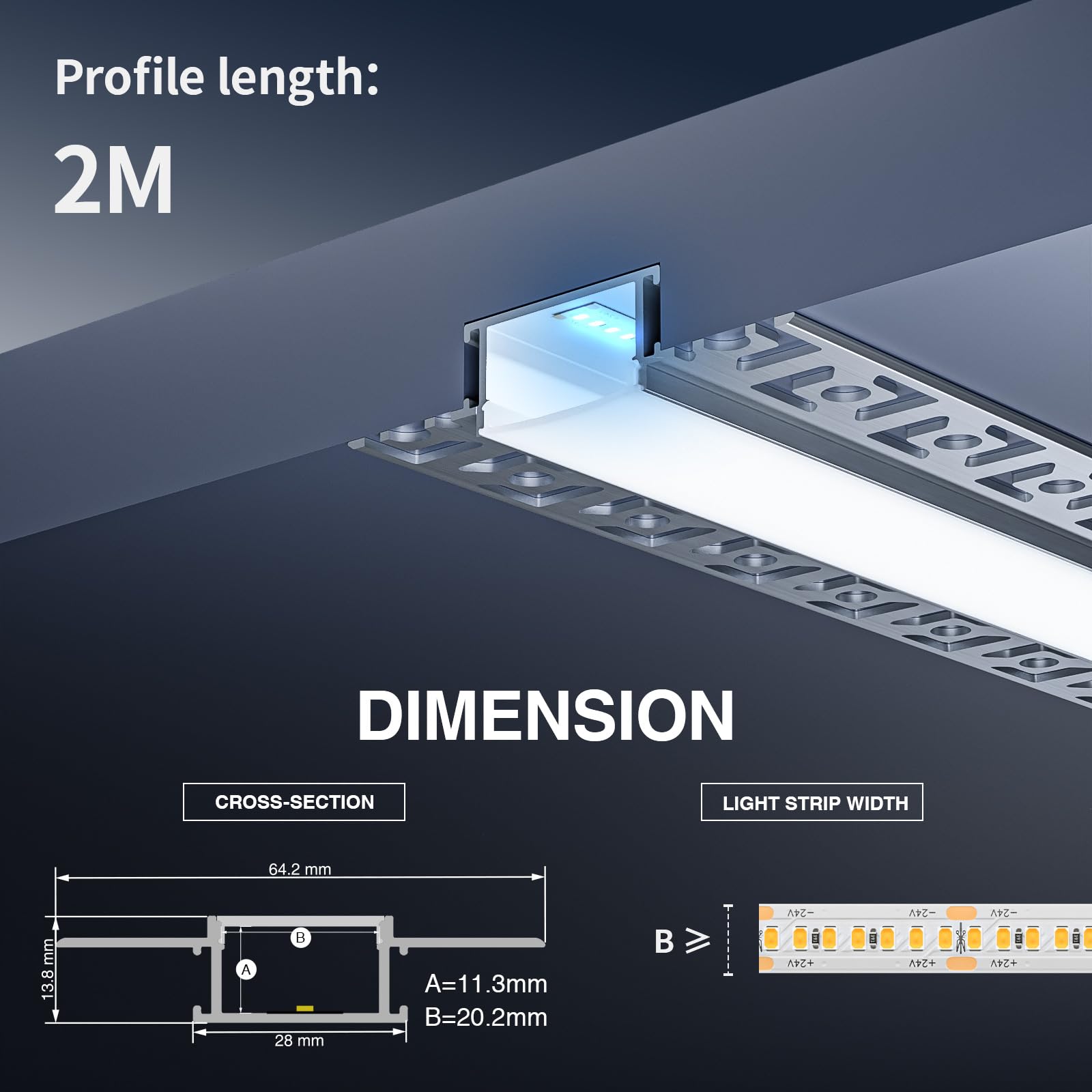 HOOLED Profilo in alluminio per strisce LED 2 m x 10 pezzi 20m, Con coperchio opaco, Dimensioni 28 mm x 13,8 mm Alette 64,2 mm, Supporta strisce LED di larghezza inferiore o uguale a 20,2 mm SP44
