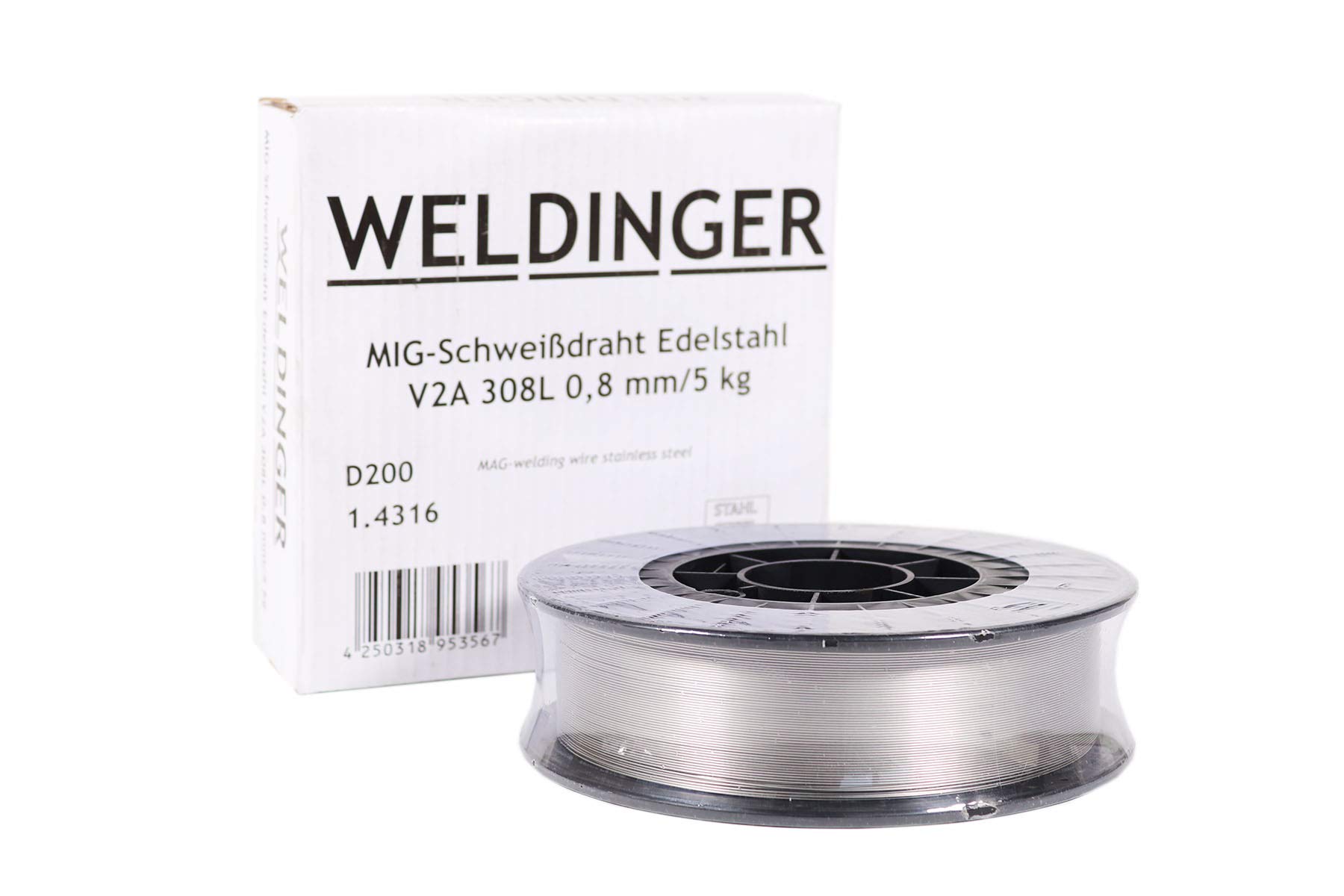 WELDINGER Edelstahl-Schweißdraht V2A 0,8 mm 5,0 kg D200 (MIG/MAG Schweißzubehör)