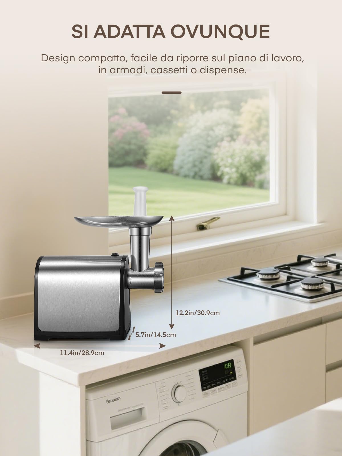 Tritacarne, 3 in 1 Tritacarne Elettrico con 3 Piastre Abrasive in Acciaio Inox, 1 Cubo e 3 Tubi di Riempimento per Salsicce, 300W, 2000W max