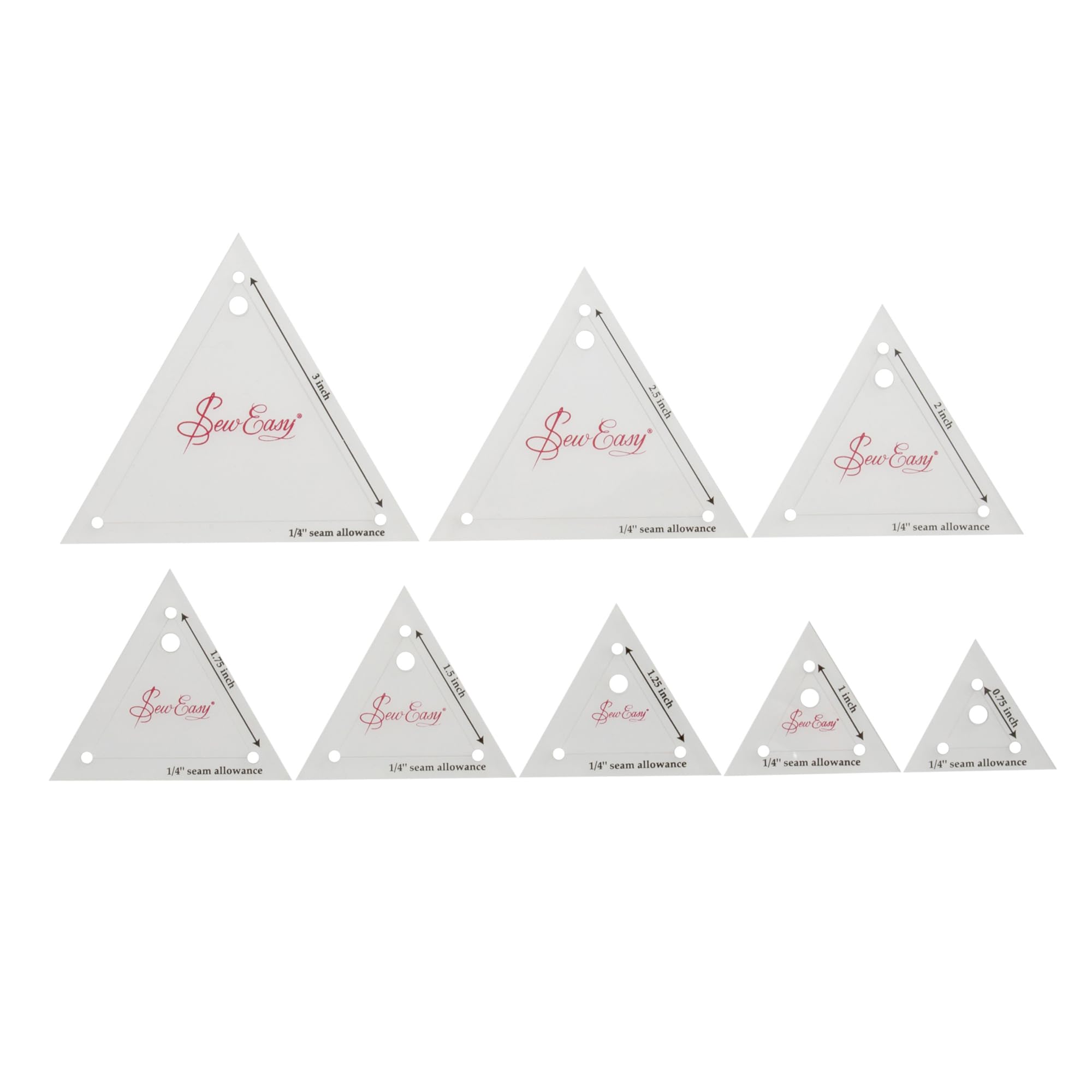 Sew Easy Mini Triangle Templates - 8 Piece Set For Quilting & Patchwork With 1/4" Seam Allowance