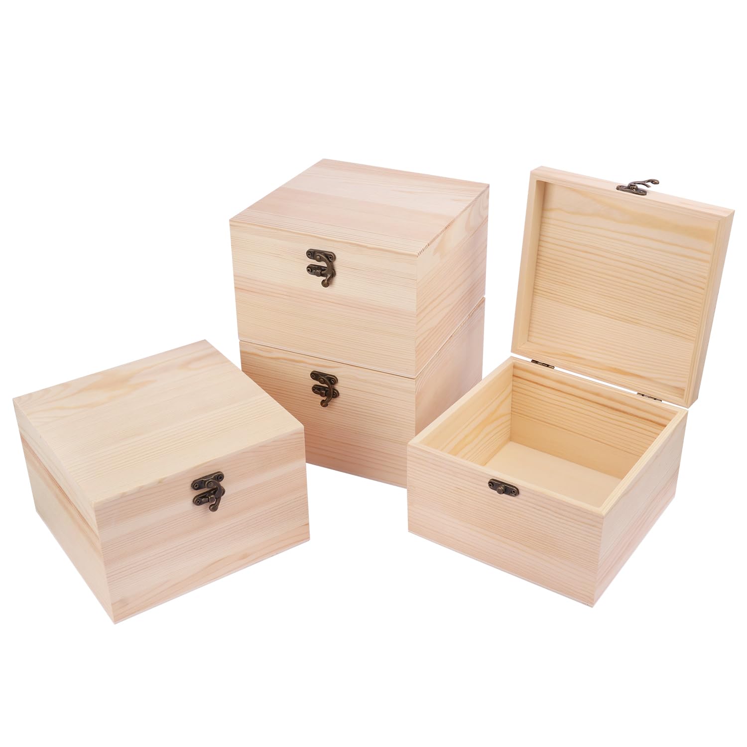 Amazon.com: GNIEMCKIN 4 Pack Wooden Box, Unfinished Unpainted Wood