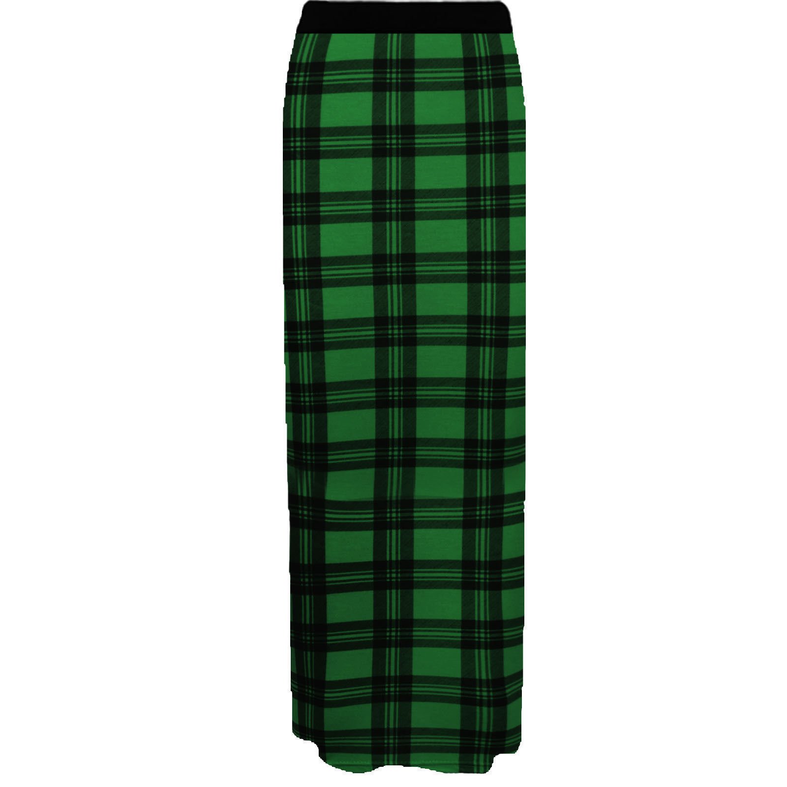 GirlzWalk ® Ladies Women’s Jersey Maxi Skirt Gypsy Bodycon Summer Long Skirt (Green Tartan, XXL 20-22)