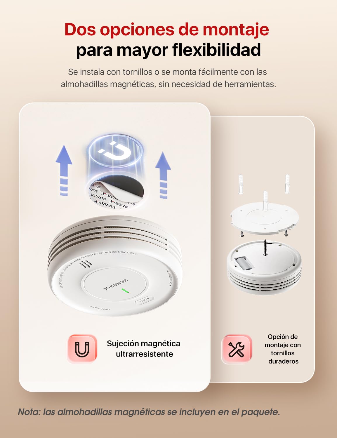Detector de Humo Inteligente X-Sense con Montaje Magnético, Interconectado Inalámbrico, Batería Reemplazable de 10 Años, Función App Requiere Estación Base SBS50, Modelo XS0D-MR, 3 Unidad