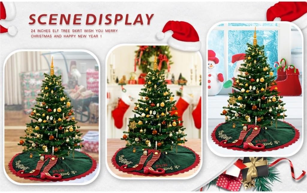 Tree Skirt Christmas Christmas Tree Skirt Decoration Christmas Tree Skirt Red and Green Elf Tree Skirt Apron Decoration Tree Skirt Christmas Skirt Tree(60cm)