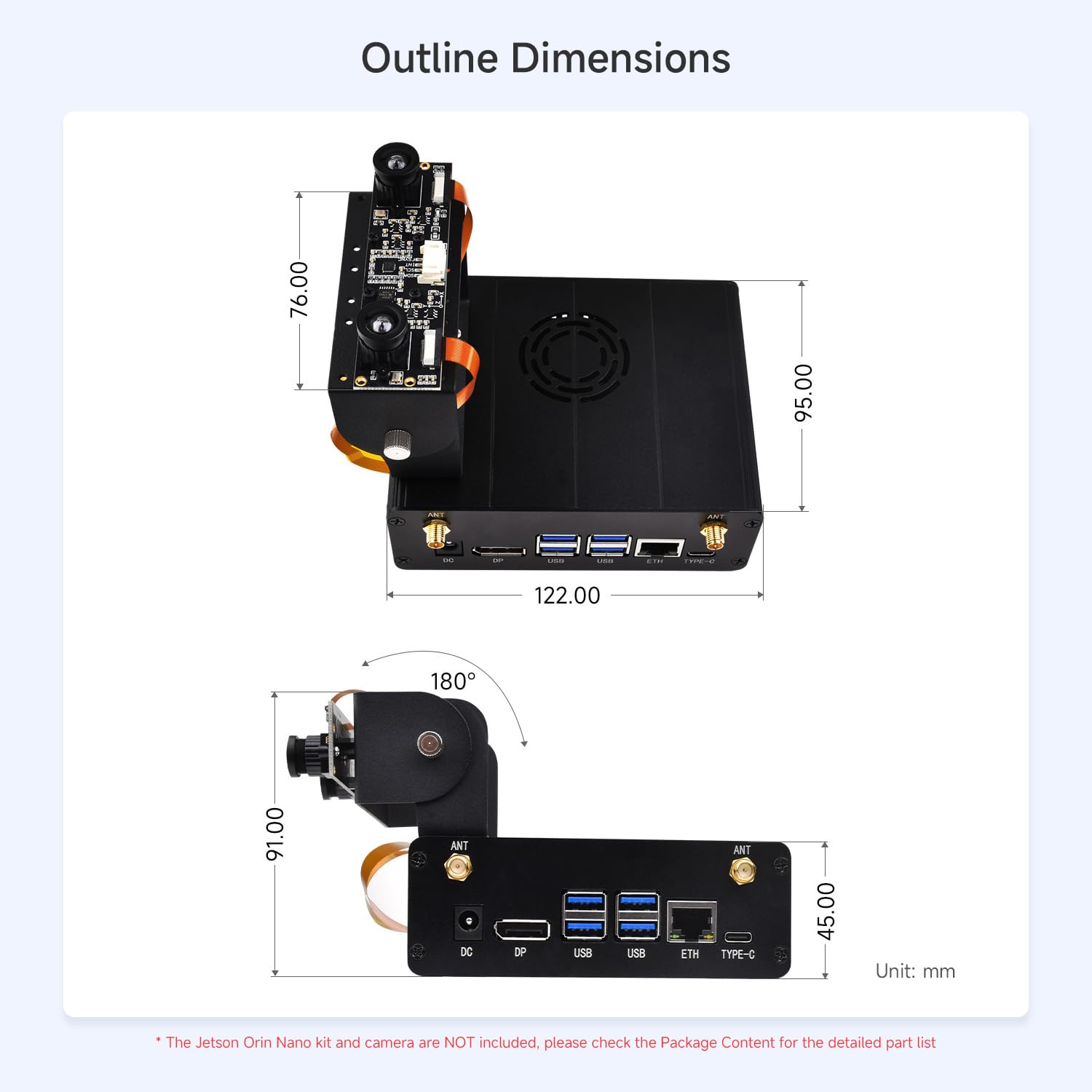 LUCKFOX Aluminum Alloy Case for Jetson Orin, Metal Shell with Camera Bracket Suitable for Jetson Orin Nano/Orin NX Kits