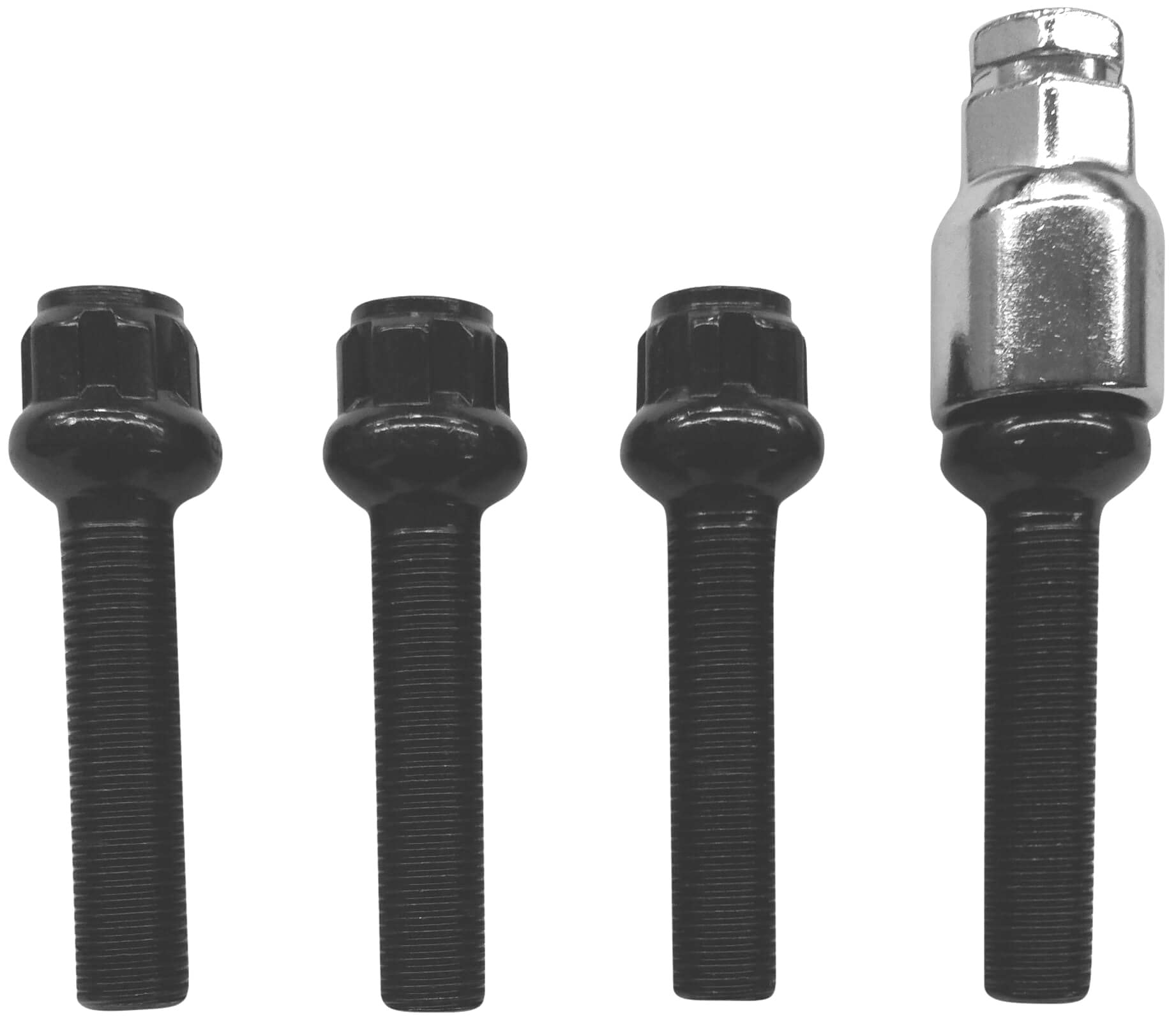 Blokada do felg M14 x 1,5 x 60 mm, ściągacz kulowy R14, 4 x czarne zamki do felg, 4 szt. w zestawie