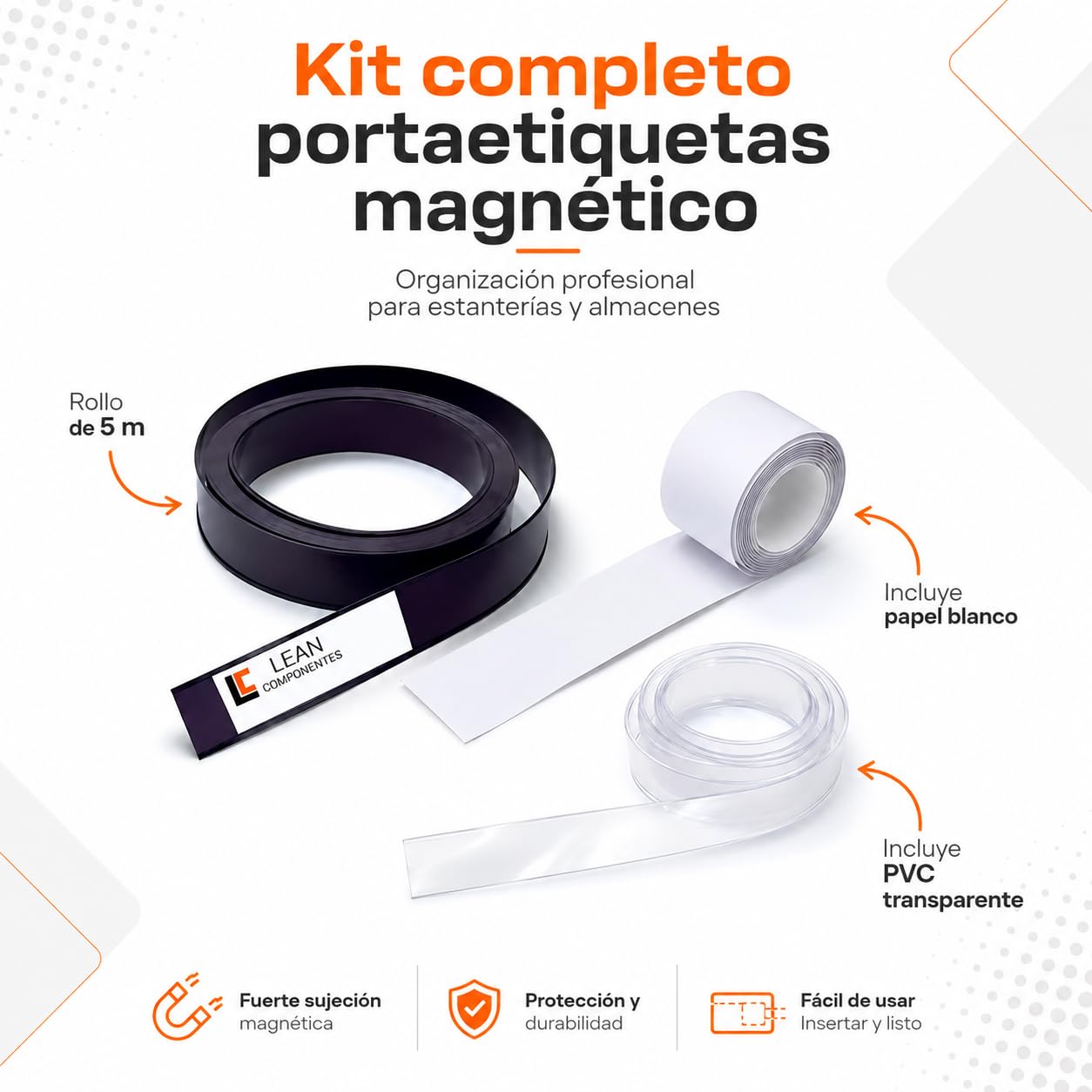 Porte-étiquettes magnétiques Profil C 50 mm x 5 m Rouleau Papier PVC