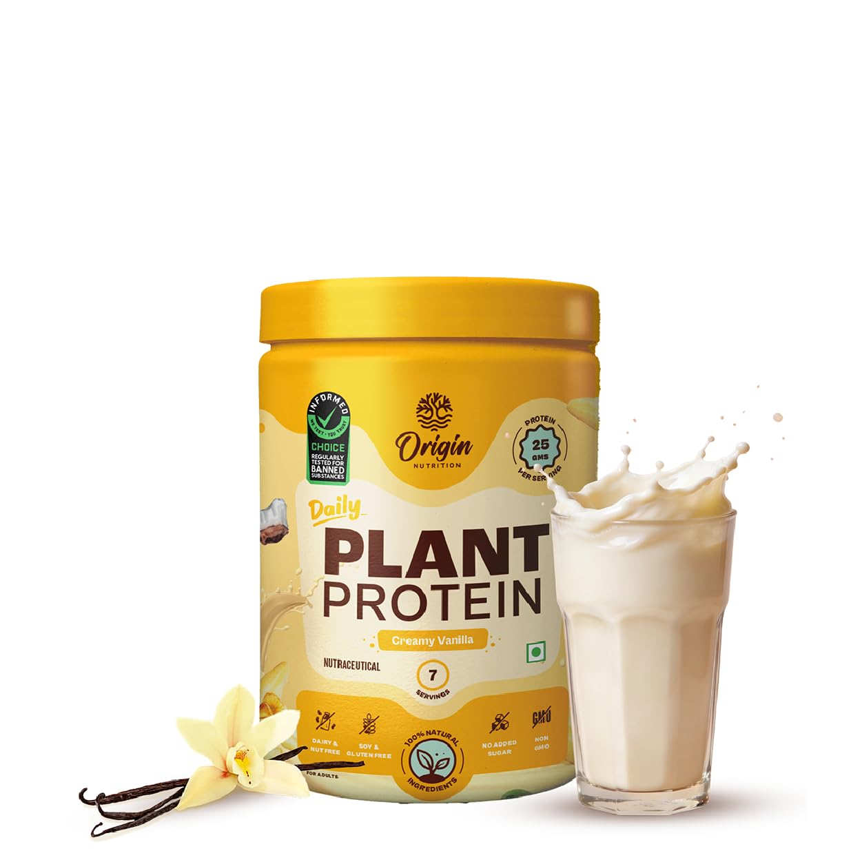 Origin Nutrition 100% Natural Plant Based Protein Powder, Ranked Best Vegan Protein By Independent Scientific Research, Easy to Digest Vanilla Flavour with 25g per serve Plant Based Protein, Gluten Free, Dairy Free, No Added Sugar, Soy Free, Non - GMO,7 Servings, 278g
