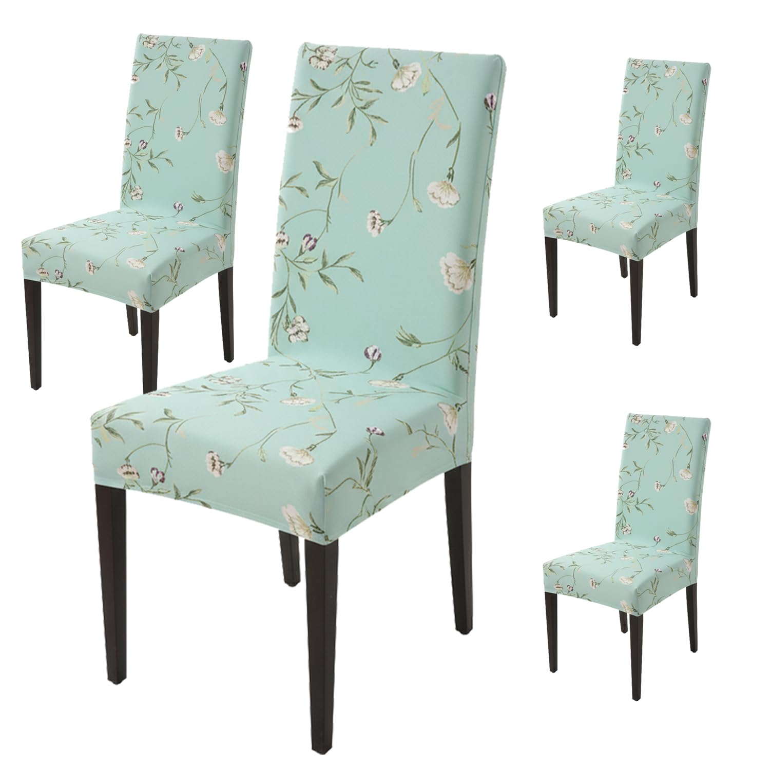 House of Quirk Elastic Chair Cover Stretch Removable Washable Short Dining Chair Cover Protector Seat Slipcover (Pack of 4, Green Autumn)