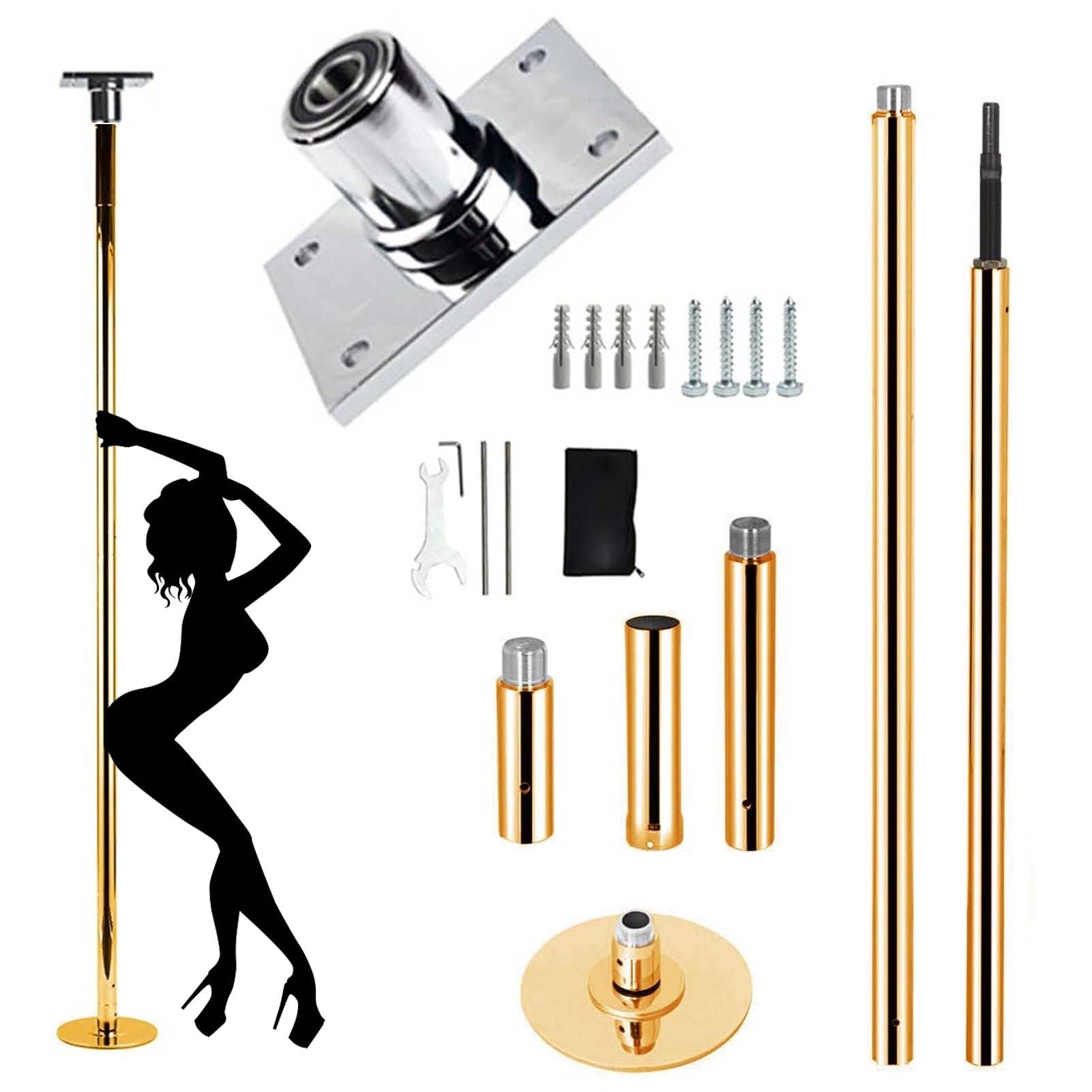 BBHW 2.2m-3.7m Gold Fixed Plate Stripper Pole, Heavy Duty Dancing Practice Pole for High Ceiling, Permanent Pole Dance Bar with Complete Set (Color : 2.7M-3.2M(8.9FT-10.5FT))