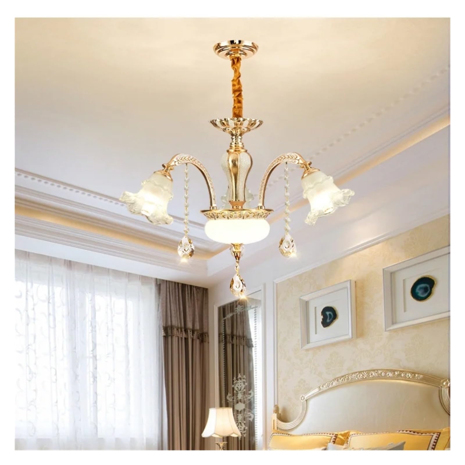 CWCQGH Wall Sconces, Nordic Modern Luxury Ceiling Chandelier Lighting Living Room Hotel Villa Lobby Crystal Hanging Lamp,3 Lights