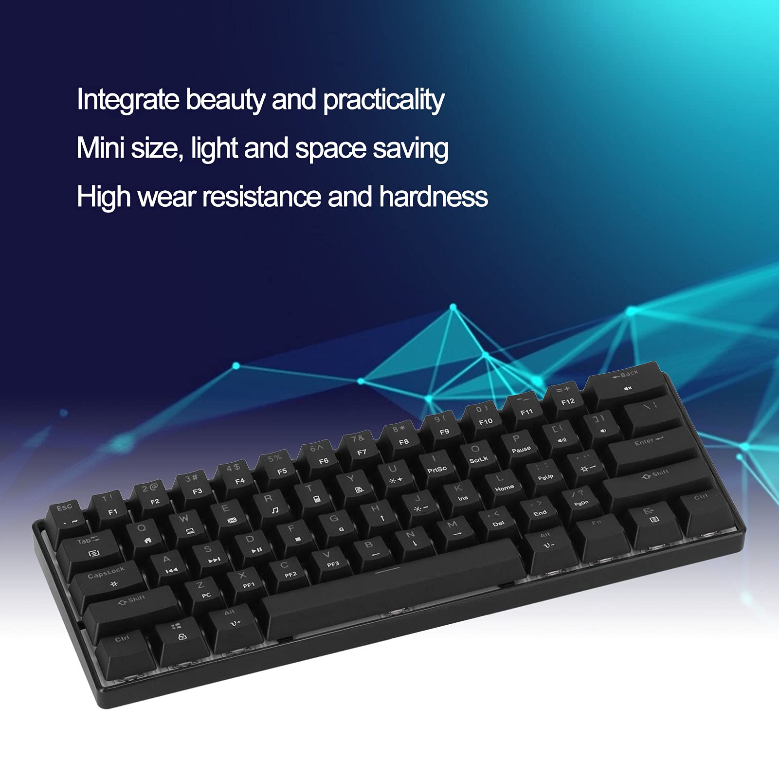 Tastiera Meccanica Mini Tastiera da Gioco RGB N-Key Rollover 61 Tasti per Computer, Design Ergonomico Ad Altezza Mobile, Plug and Play, per Appassionati di Giochi per PC