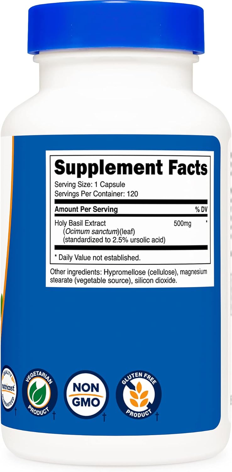 Nutricost Holy Basil Capsules 500mg, 120 Vegetarian Capsules - Gluten Free, Non-GMO : Health & Household