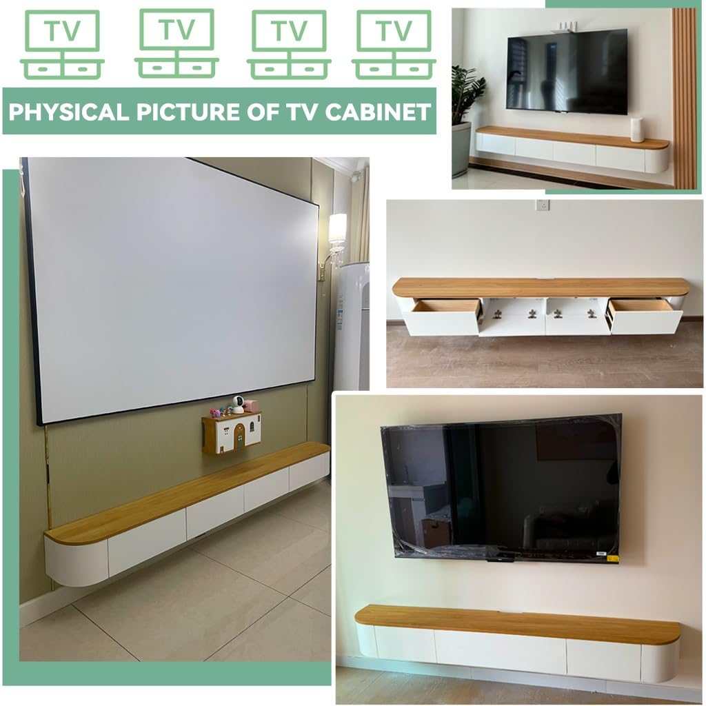 140 cm lang TV-Schrank hängend Holzfarben,Fernsehschrank mit 2 Schubladen und 1 Klappen Türen, an der Wand befestigte Holz-Medienkonsole, TV Lowboard mit Kabelmanagement