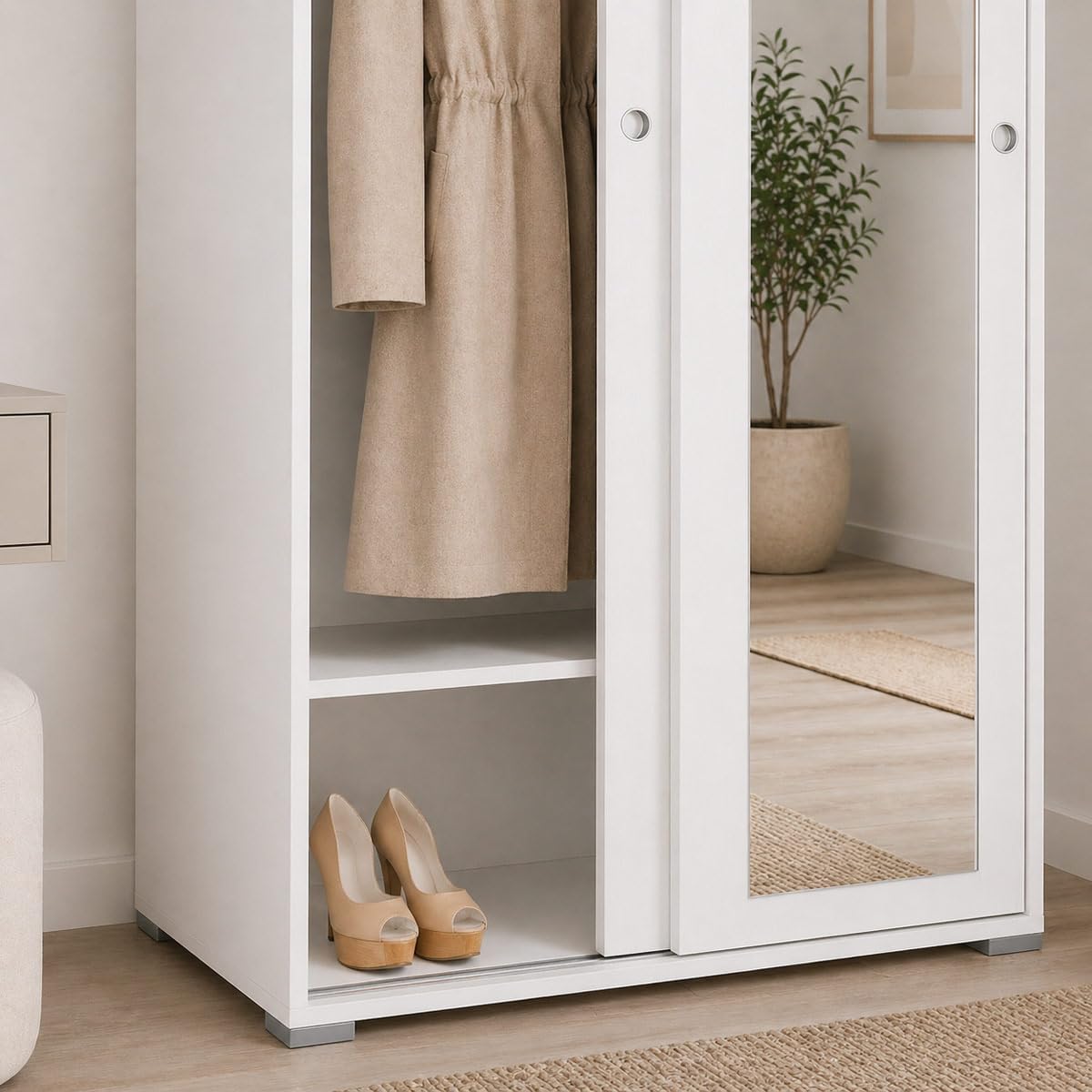 Yellowshop - Armadio 2 ante scorrevoli 2 ripiani L90xP45xH195 cm SLIDE Bianco o Bianco-Rovere texture 3d / specchio (Bianco)