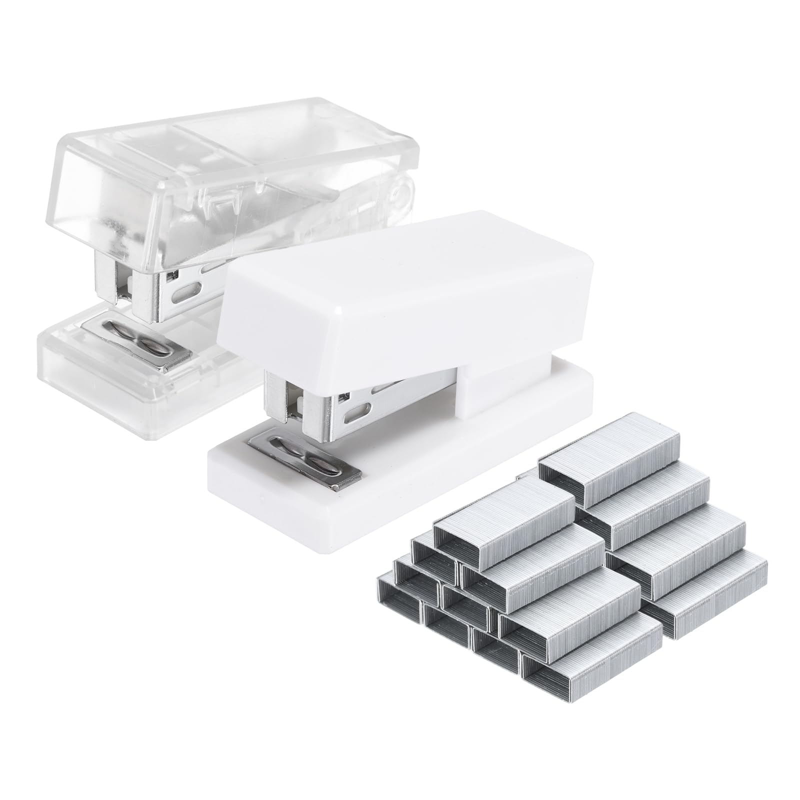 PATIKIL 2 Pack Mini Stapler with Staples, Small Stapler Cute Tiny Portable Pocket Set 20 Sheet Capacity with 2000pcs Staples for Desktop Travel Classroom Office Supplies, Clear White