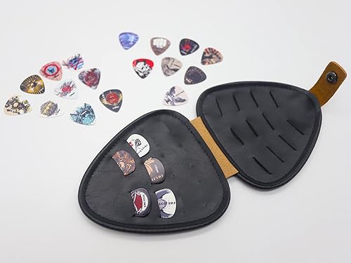 Miniatura 4 de RAUYIVANY Funda para púas de guitarra con 22 púas, capa interior-exterior de cuero puro para almacenamiento, 22 ranuras de varios grosores, bolsa de