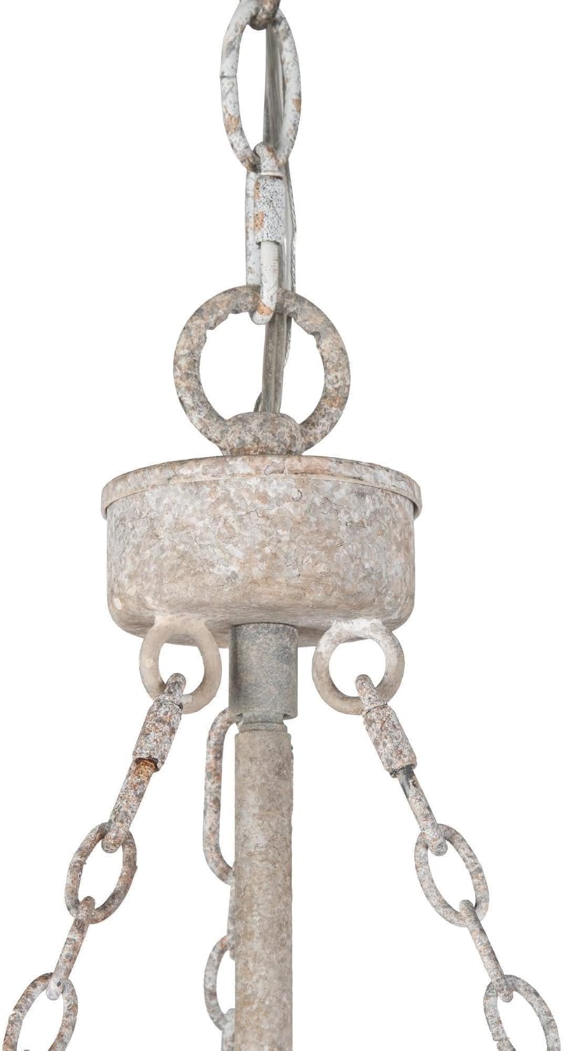 Wood Beaded Chandelier, French Country Distressed Gray White Boho Light Fixtures for Dining Room, Living Room, Kitchen, Bedroom and Foyer(4 Light)