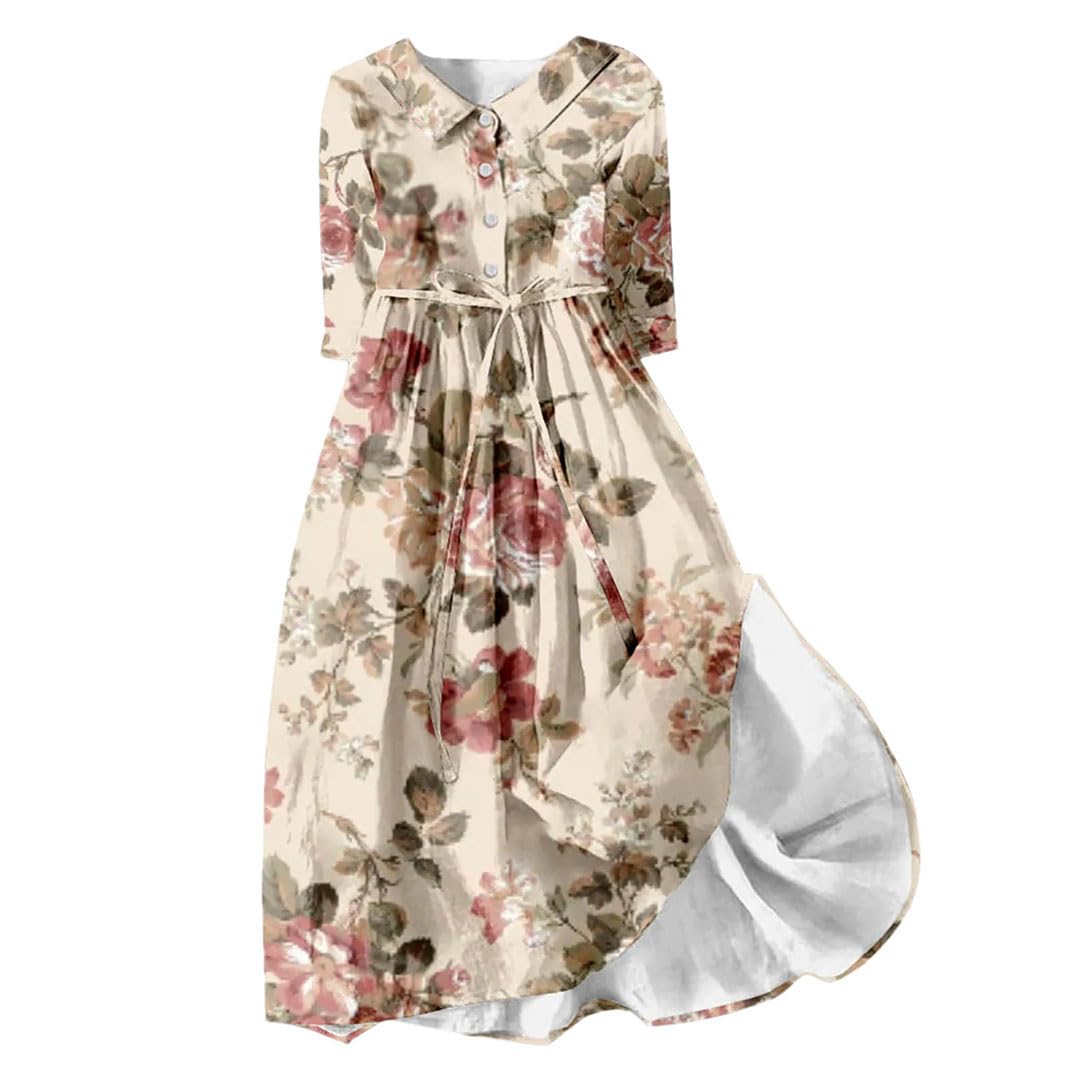 Maxi abito da donna con stampa floreale retrò per abiti lunghi con risvolto slim abiti a tunica coreana