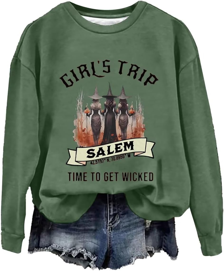 Girls Trip Salem Sweatshirt for Women Witches Vintage Salem Witch Shirts Time To Get Wicked Pullover