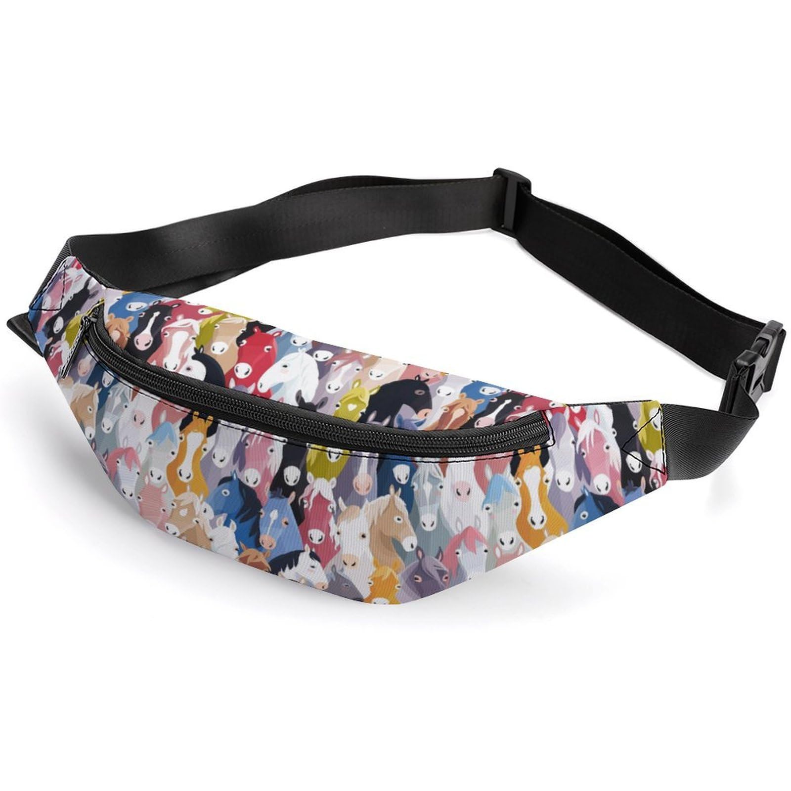 Lyfthologen Waist Bag, Colourful Cartoon Horses Bumbag, Adjustable Fanny Pack for Running Walking Hiking