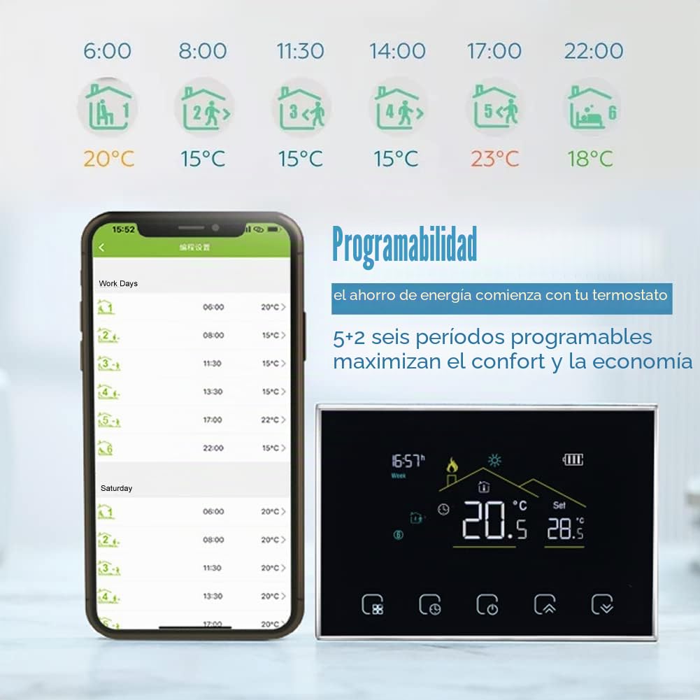 Termostato Calefaccion WiFi Inalámbrico,Inteligente para Calefacción de Calderas, Termostato Calefaccion Programable WiFi Pilas Compatible con Alexa Google Home
