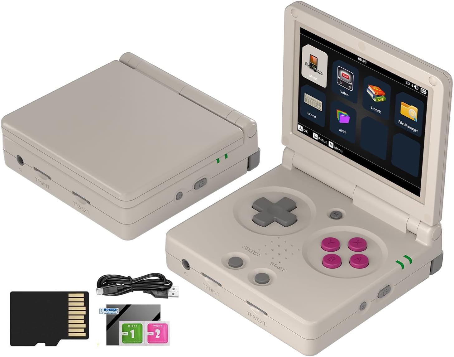 Whatsko RG35XXSP Console de Jeu Portable Rétro avec 5500+ Jeux,Ecran Flip 3.5 inch IPS Screen Linux System,Support HDMI TV Output 5G WiFi Bluetooth 4.2 Built-in 64G TF Card(Gris)