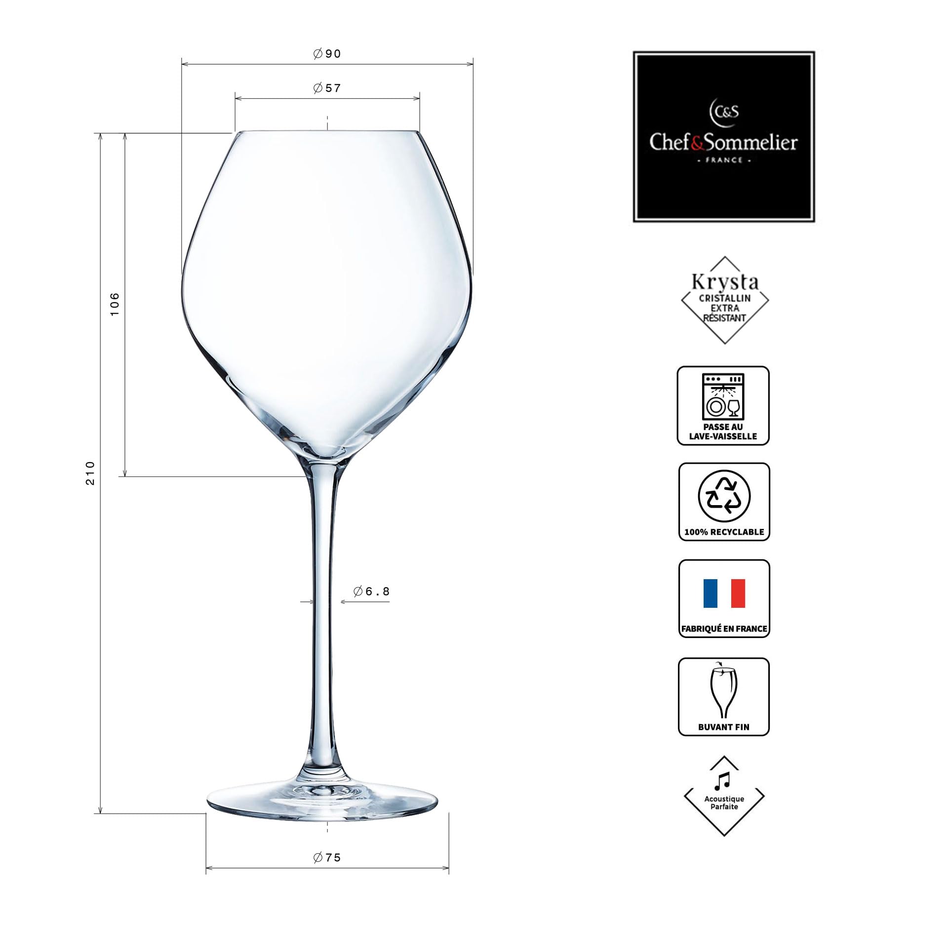 Chef&Sommelier Cheer Up Calice Vino Bianco 35cl Set 6 | Cristallino, calice a stelo per vino bianco, lavabile in lavastoviglie, prodotto in Francia