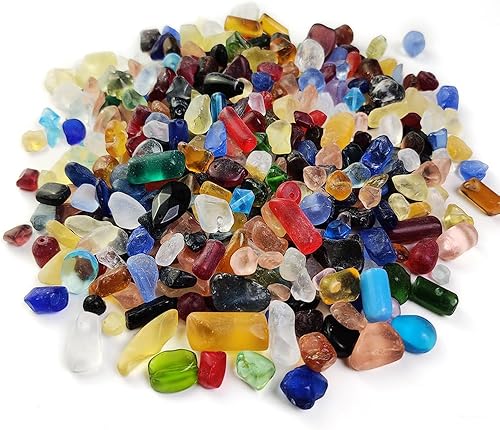 HappyFiller Piedras decorativas de 1 libra de vidrio marino mate para manualidades, acuario, rocas, jarrón, decoración de playa, vidrio de fuego,