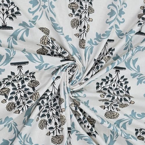 Image of 100% Cotton Single Bedsheet with 1 Pillow Cover | 240 TC Pure Cotton Flat Bed Sheet | Traditional Jaipuri Printed Bedding Set | Soft & Breathable | 60 x 90 Inch (Rangmahal Single 44)