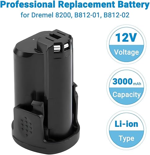 Miniatura 2 de Exmate Paquete de 2 baterías de 3000 mAh 12 V compatibles con herramientas inalámbricas Dremel B812-01 B812-02 B812-03 8200 8220 8300