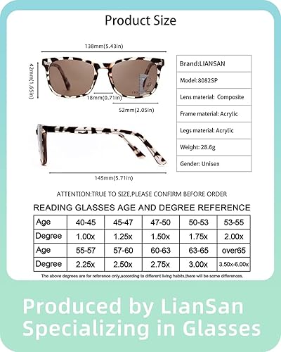 Miniatura 8 de LianSan Gafas de sol de lectura multifocales progresivas, para mujeres y hombres, lentes multifoco con bisagra de resorte UV400 para lectores solares