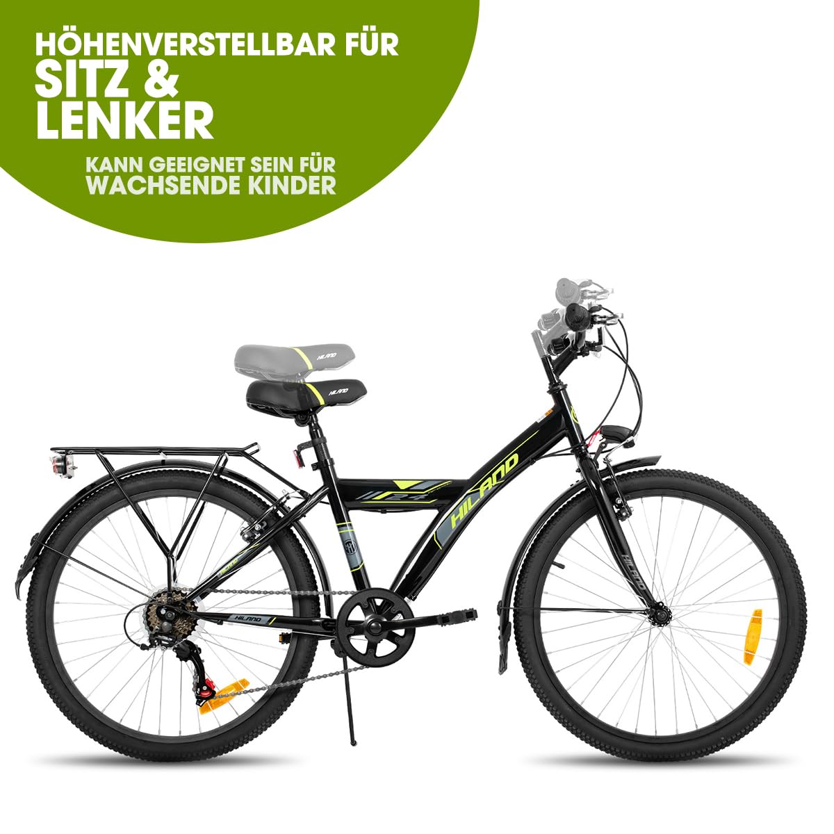 Hiland 20 24 Zoll Kinderfahrrad für Jungen Mädchen, Fahrrad für Kinder ab 6 7 8 9 10 11 12 Jahren mit 6 Gang Schaltung, mit Ständer, Schwarz/Weiß