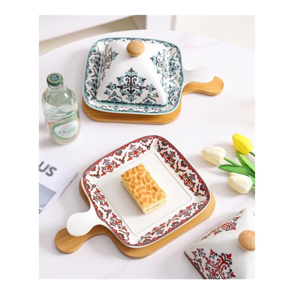 Naczynie do pieczenia Talerz do zapiekania ryżu, kuchenka mikrofalowa z pokrywką, ceramiczna forma do pieczenia, naczynie na ser i masło, talerze komercyjne(Red)