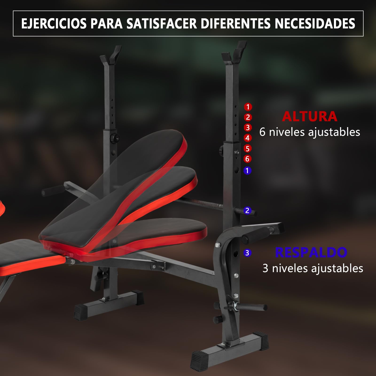 Banco de Pesas Multifuncional Banco de Musculación Plegable, Banco Abdominales Respaldo Ajustable Soporte de Barras con Entrenador de Polea, Banco Musculación Gym en Casa