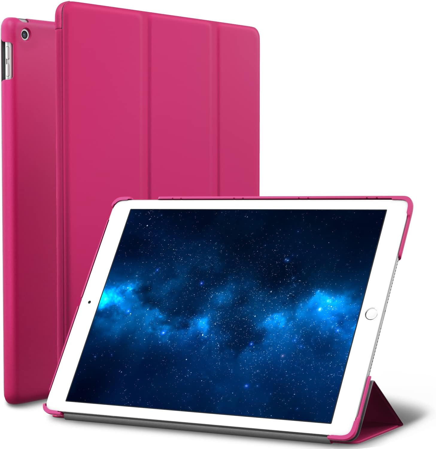 New iPad 9.7-inch 2018 2017 Case, ROARTZ Magenta Slim-Fit Smart Rubber Folio Case Hard Cover Light-Weight Wake Sleep for Apple iPad 5th 6th Generation Retina Model A1893 A1954 A1822 A1823