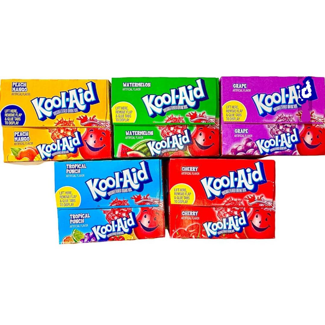 HEART FOR CARDS Kool Aid Unsweetend Drink Mix Polvere – Tutti e 5 i gusti – Pacchetto di prova da 5 x 3, 9 g + protezione per spedizione