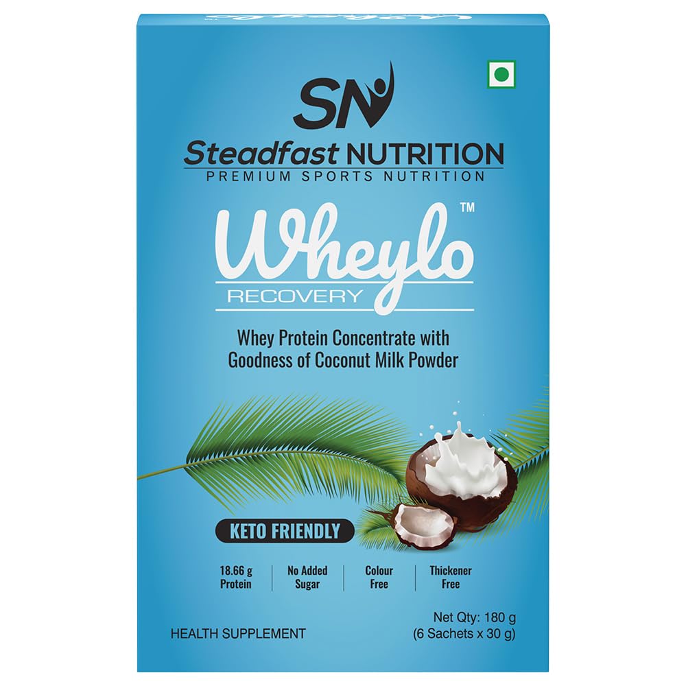 - Wheylo Whey Protein Concentrate 80% Keto Friendly Contains muscle recovery & growth Goodness of Coconut Milk Powder (6 Sachets,180g)