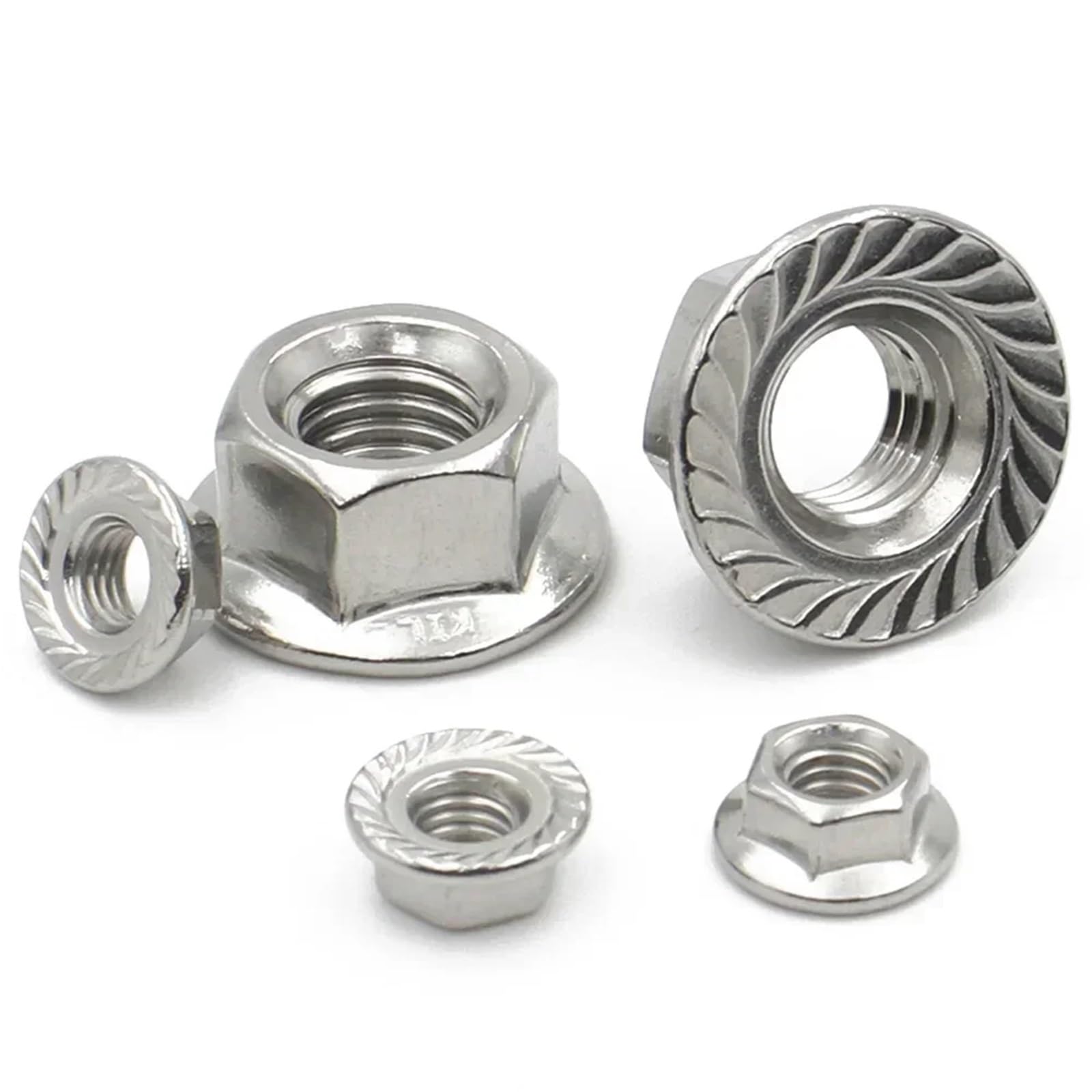 Tuercas Autoblocantes 50/20/10 Uds tuerca de fijación M3 M4 M5 M6 M8 M10 M12 304 tuercas de seguridad de brida hexagonal métrica dentada de acero inoxidable(50Pcs,M12)