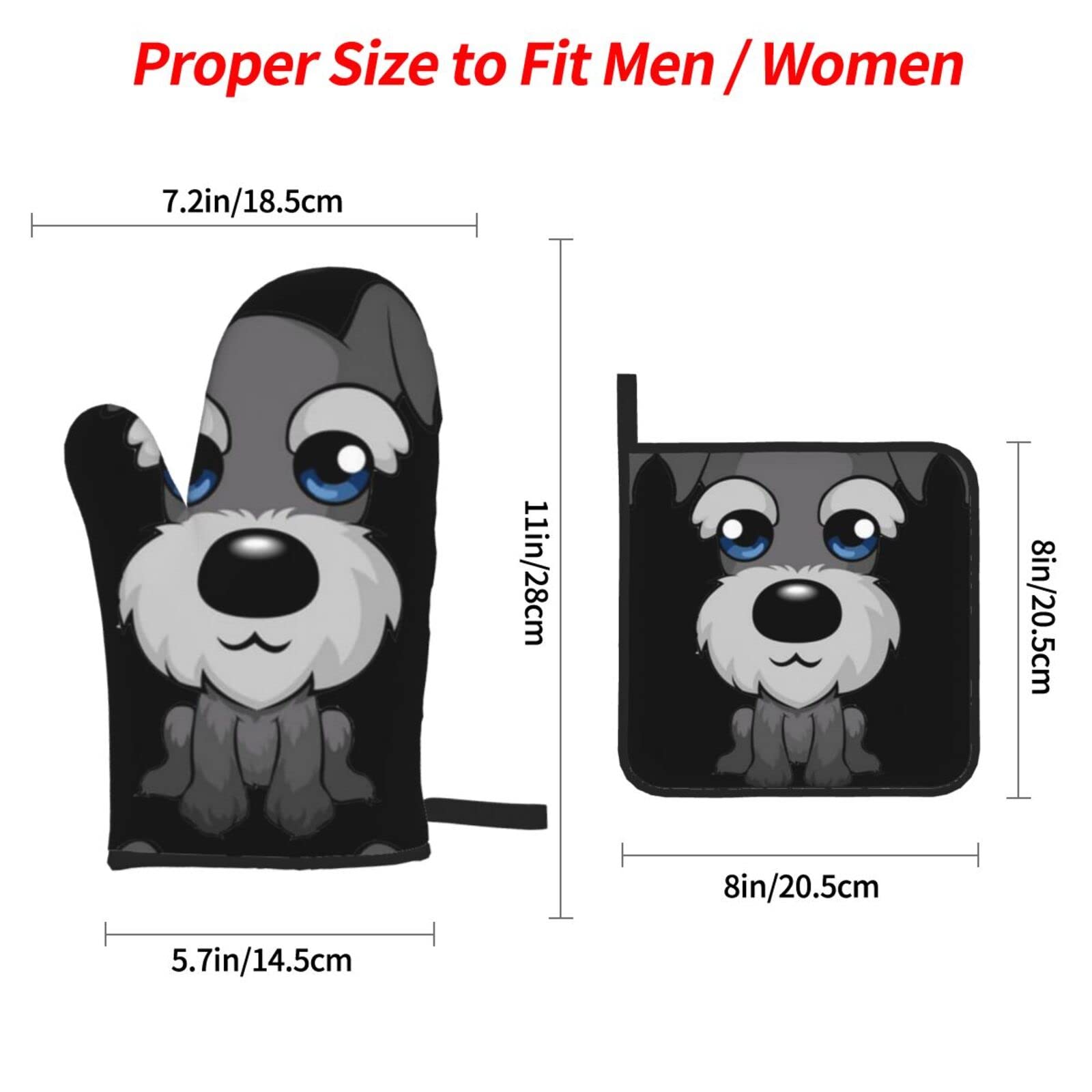 Guanti Da Forno E Presine Set 4 Pezzi Autunnali Con Cane Schnauzer: Resistenti Al Calore, Antiscivolo, Lavabili A Mano – 18.5x28cm E 20.5x20.5cm