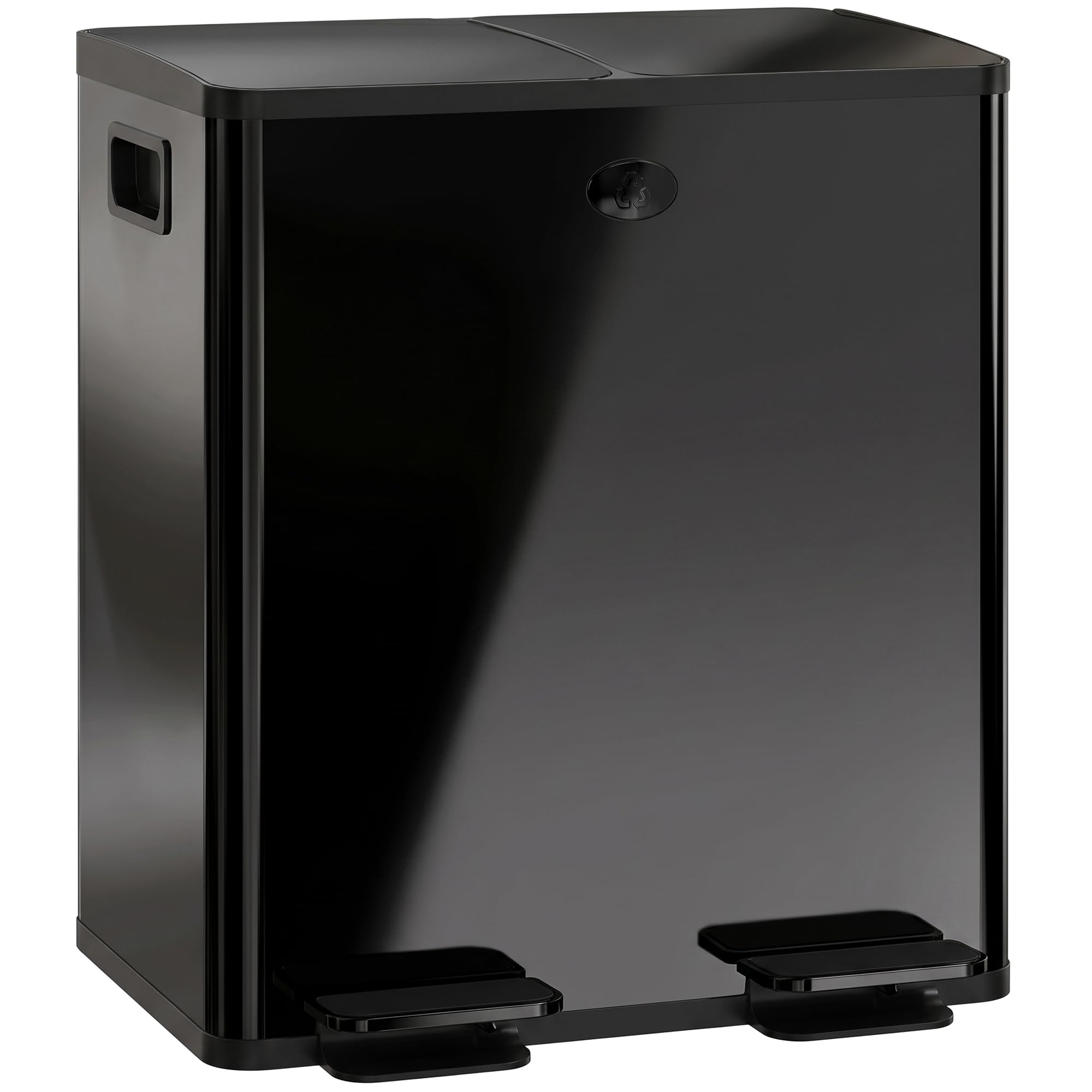 HOMCOM 2 x 20L Dual Kitchen Bin Pedal Bin for Recycling & Waste in Black
