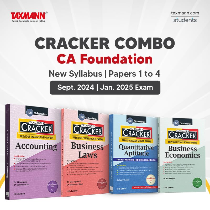 Image of Taxmann Cracker Combo | Ca Foundation | New Syllabus | June 2024 Exam Papers 1 To 4 | Accounts, Law, Maths, Lr & Stats, And Economics | February 2024 Edition | Set Of 4 Books