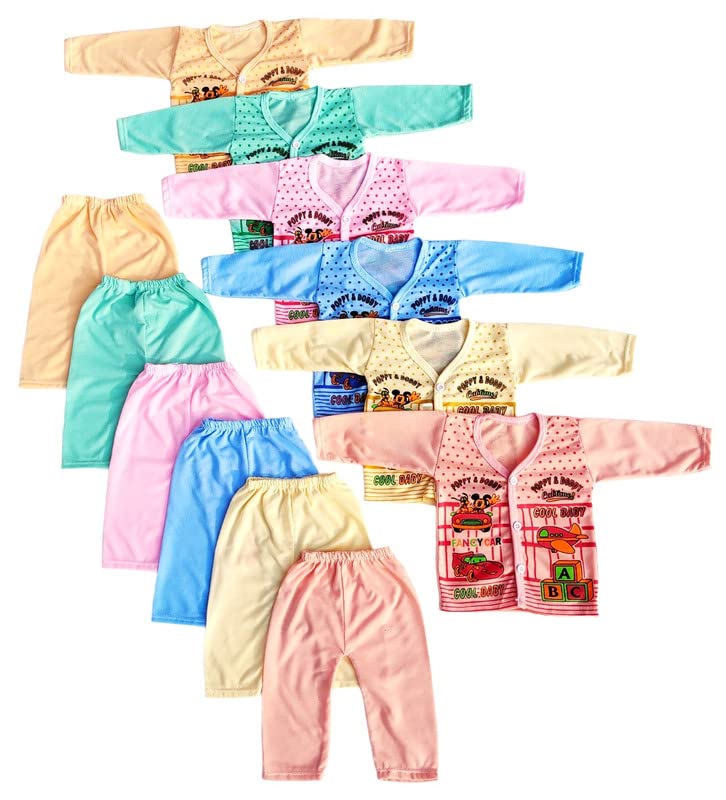 Image of Baby Boys & Baby Girl's Soft Cotton printed Full sleeve Shirt Pyjama Casual Dress Jhabla for Kids Newborn Infant Toddler Combo Pack of -6